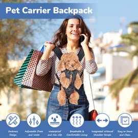 Pet Carrier Backpack, Adjustable Front Dog Carrier, Legs Out Dog Chest Carrier, Dog Back Pack for Small Medium Dogs Cats Puppies and Rabbits Hiking Camping (Black, Large)