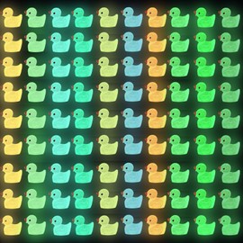 DULEFUN 200pcs Luminous Mini Resin Duck 10 Colors Little Small Ducks Glow in The Dark Duck Figures for Dollhouse Aquarium Decor Micro Fairy Garden Landscape Hide and Seek Prank Toys