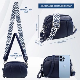 Jangostor Crossbody Bag Women's Wide Strap Leather Shoulder Bag Women's Handbag Women's Crossbody with 3 Zip Compartments and 2 Removable Shoulder Strap, Small Shoulder Bag for Women, blue,