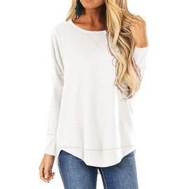 HIYIYEZI Fall Tops for Women Long Sleeve Side Split Casual Loose Tunic Top (Large,White)