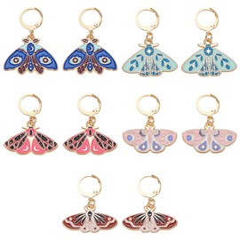 CRAFTYMELODY 10Pcs 5 Styles Butterfly Stitch Marker, Moth Locking Crochet Stitch Markers Alloy Enamel Charms Leverback Clasp Knitting Marker for Weaving Sewing DIY Crafts Jewelry Making