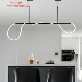 Huilefu Modern Led Chandelier,Pendant Light Remote Dimmable Hanging Light Ceiling Light Fixture Dinning Room Light Island Lights for Dining Room Kitchen Island Bar,Height Adjustable (Black, 59 in)