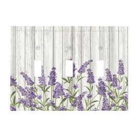Rustic Wooden Plank Lavender 3 Gang Light Switch Cover Triple Toggle Wall Plates Decorator Receptacle Outlet Covers Electrical Switchplate Faceplate for Bedroom Bathroom Kitchen Decor