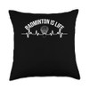 Ecg Heartbeat Badminton Player Shuttlecock Sports Smash Throw Pillow