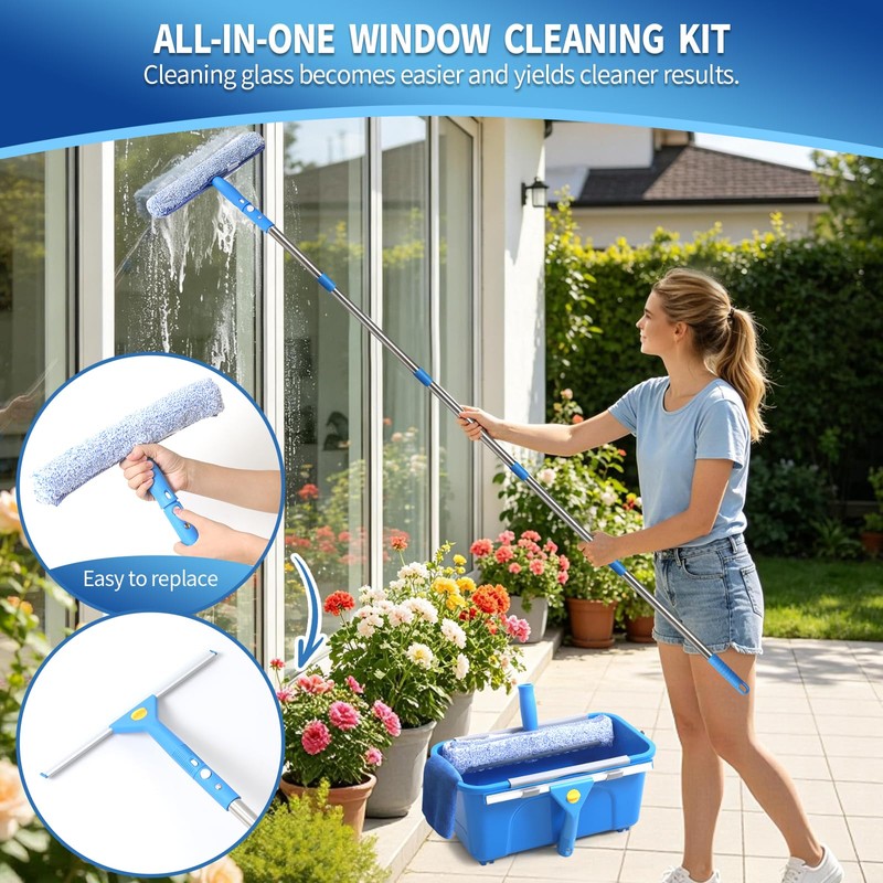 Creatyi 11PCS Window Cleaning Kit Washing Tool, Bucket 3 Gallon,