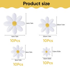 Daisy Iron On Patches – 40PCS Embroidery White Daisy Flower Patches for Clothing Repair – Sew On Flowers for Clothes, Bags, Hats – Multi Size Embroidered Patch for DIY Decoration