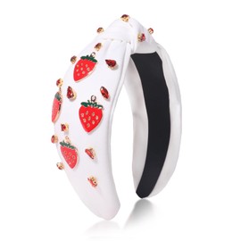 Summer Fruit Headbands for Women Girls, Summer Tropical Hairband with Strawberry Fruit Rhinestone Design Jeweled Knotted Headband Summer Beach Hair Accessories for Vacations Hawaiian Party 1PCS