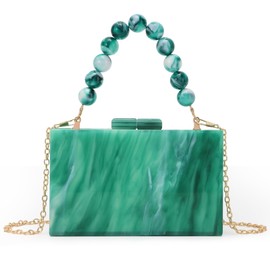 Fecialy Women's Acrylic Clutch Purse Beaded Evening Handbag Marble Clutch Formal Party Bridal Wedding Crossbody Bag, Green