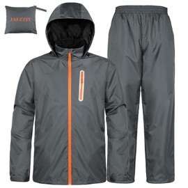 JAEZZIY Rain Suits for Men Women Waterproof Lightweight Hooded Breathable Rain Gear Raincoat for Fishing Hiking Cycling (Grey 3XL)