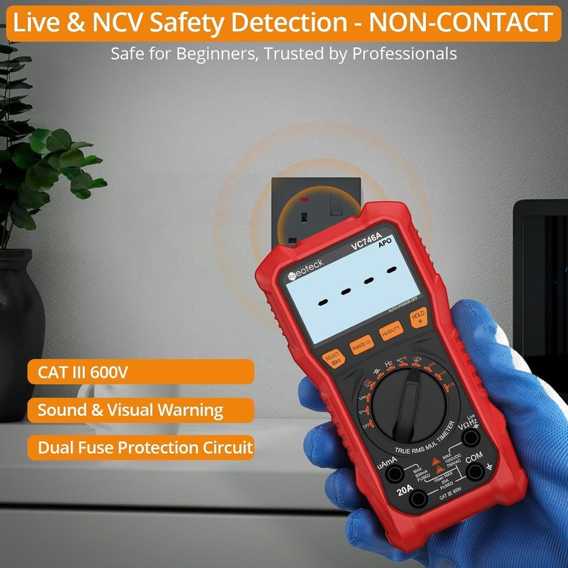 Neoteck Tester, 6,000 Count TRMS Digital Multimeter, AC/DC Voltage, AC/DC