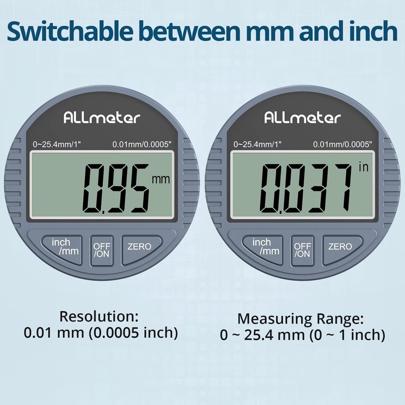 ALLmeter Digital Dial Indicator with Large LCD Display,0-1" (0-25.4mm) Range,