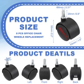 PATIKIL Office Chair 2" Replacement Wheels 8 Pack Nylon Executive Office Furniture Caster Wheels for Hardwood Floor Carpet, Universal Wheels Black