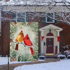 Louise Maelys Welcome Winter Garden Flag Cardinal Red Bird Holly Berry Branches Snow Welcome Winter Flags 12x18 Inch Double Sided Burlap Banner for Winter Holiday Christmas Yard Outdoor Decoration(ONLY FLAG)