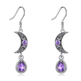 Purple Moon Earrings for Women Sterling Silver Celtic Purple Moon Dangle Earrings Celtic Amethyst Jewelry Gifts for Women Wife Mom Girlfriend