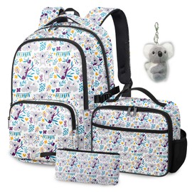 Fihevur Koala Backpack Set for Boys Girls, Kids Koala Backpack for School with Lunch Box Pencil Bag, Cute School Bag with Keychain for Elementary Students