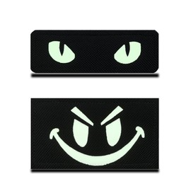 Reflective Black Smiling Face and Cat Eyes Fun Patch Embroidered Appliques for Clothing Bags Backpack Uniform Vest Dog Harness Helmet Military Tactical Pack of 2