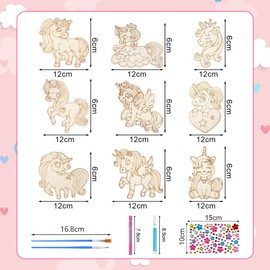 Ainiv Unicorn Wind Chime Craft Set Children, Wooden Wind Chime Craft Craft for Painting Unicorn Creative Sets for Girls Boys Children's Birthday Crafts 9 Pieces