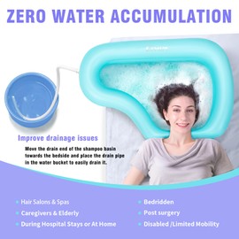​Portable Inflatable Shampoo Basin for Bedridden & Elderly - Zero Pooling Design | Fast-Drain Slope & Neck Support | Portable Hair Wash Bowl, Drain Hose | Hospital PVC | Home Use (Blue, Large)