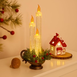 VIHOSE Christmas Snow Globe Candle Flickering Flameless Candle Christmas Lighted LED Battery Operated Glittering Snow Globe for Decorations Thanksgiving Festival Table Decor