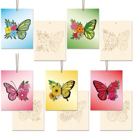 GLASSWINDS 15 Pcs Unfinished Wood Crafts to Paint for Adults, 5.9x4.7 Inch Butterfly Paintable Wood Slices Craft Supplies with Ropes, Bulk Predrilled Wooden Ornaments for DIY Painting Craft Decor
