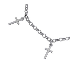 Kauf-mich-weg Women's Bracelet Crosses 925 Sterling Silver Rhodium-Plated Length 18-20 cm Anchor Chain Charm Silver Bracelet Bracelet Cross, Sterling Silver