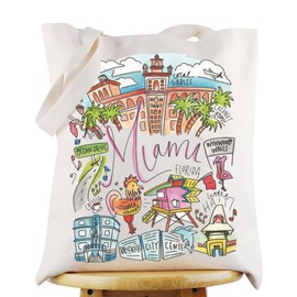 G2TUP Miami Florida Travel Tote Bag Miami Souvenir Gift Miami Landmarks Shoulder Bag Miami City Merchandise, Miami Tg, Large, Tote Bag