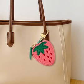 ASDIIT Strawberry Wallet Keychain, Mini Fruit Coin Purse, Cute Bag Charms for Handbags Key Chains Women Small Gifts Fashion Fun Accessories