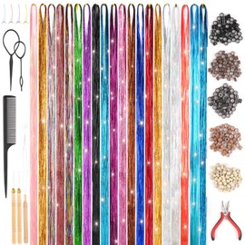 4000 Hair Tinsel, 48 Inch Hair Tinsel with Tool, 20 Colours Glitter Hair Strands for Braiding Hair Tinsel, Sparkle Tinsel Hair Extensions for Women, Girls, Children, Cosplay, Party Accessories (20