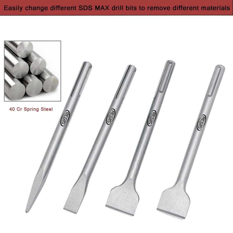 Regiis Tech 4 pcs SDS MAX 11 inch Chisel Set,