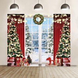 Christmas Backdrop Xmas Tree Window Winter Forest Snow 10x8ft