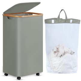 efluky Laundry Basket with Wheels, Tall Rolling Laundry Hamper with Lid and Removable Bag, Aesthetic Dirty Clothes Hamper on Wheels for Laundry Room, Bedroom, Dorm and Bathroom, 100L Grey