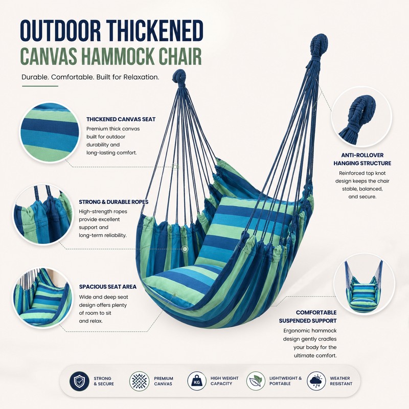 Canvas Hammock Chair for Outdoor Relaxation – Thickened Hanging Swing