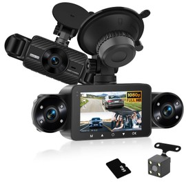Hodozzy 360° Car Dash Cam, 4 Cameras Front Rear, 1080P, 8 IR Night Vision, 3 Inch IPS Touch Screen, Loop Recording, G-Sensor, Parking Monitor, Dash Cam with Night Vision + 64G SD Card