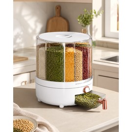 6-Compartment Rotating Grain Dispenser for Kitchen Storage – 360° Dry Food Organizer for Rice, Beans and Small Grains