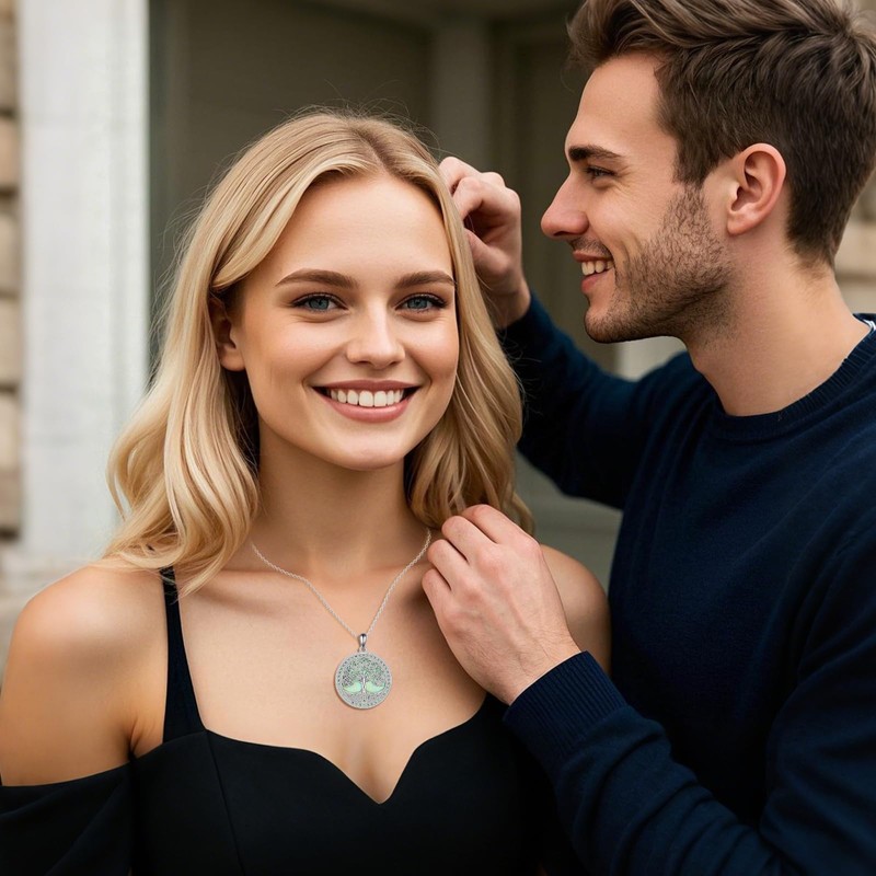 JBAERD Tree of Life Necklace Sterling Silver Opal Celtic Knot