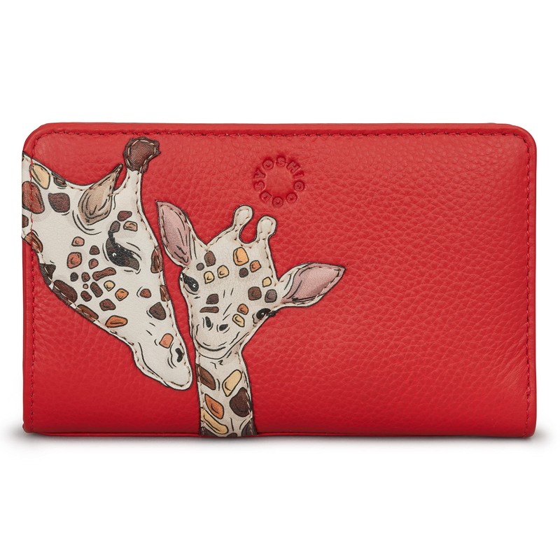 Yoshi Mother's Pride Giraffe Red Leather Zip Round Purse for