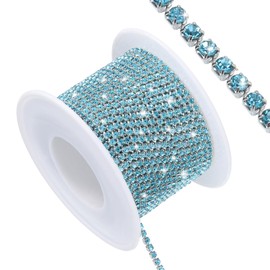 sourcing map 11 Yard Crystal Rhinestone Close Chain Trim, Crystal Rhinestone Diamond Strips for Jewelry Making, Rhinestone Bling Sewing Embellishments, Lake Blue Rhinestone with Silver Base