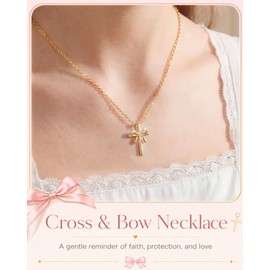 Shonyin Christian Cross Bow Necklace for Girls, Confirmation Gift for Teens