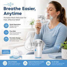 Portable Mesh Nebulizer for Prescribed Inhalation Use – 3 Mist Levels with Adult & Child Masks