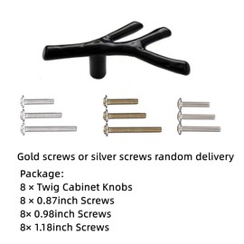 GDQLCNXB Branch Knob 8pcs Black Vintage Tree Twig Branch Cabinet Knobs Pull Handles with 3 Sizes Screws,Zinc Alloy Drawer Handle for Mountain House Kitchen Cupboard (2.7in/68mm)