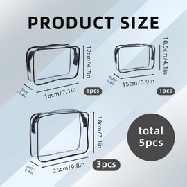 Transparente Toilettas Kosmetikbeutel Set – 5 Stück, 3 Größen, Schwarz, Wasserdicht, PVC