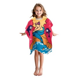 Hillylolly Children's Beach Towel with Hood, Bath Towel Children's Poncho, Towel Poncho Children's Microfibre, 90 x 60 cm, Poncho Swimming Children, for Girls Boys 2-8 Years (Mermaid)