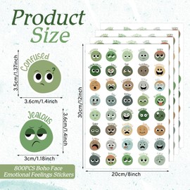 Eersida 800 Pieces Face Emotion Feelings Stickers for Kids 1.4 Inch Funny Mood Incentive Stickers Bulk Reward Decal Behavior Chart Emotional Support Teacher Classroom Supply for Home School(Greenery)