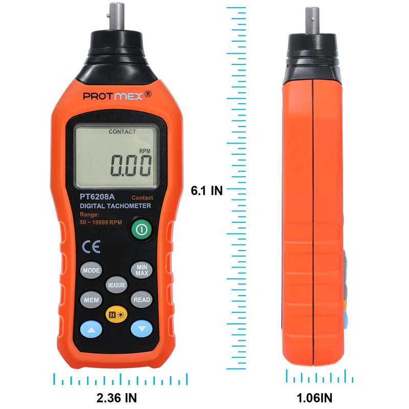 Protmex PT6208A Digital Contact Tachometer, Contact Measurement Speed Tach Meter,