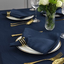 maxmill Jacquard Cloth Napkins 20 x 20 Inch Swirl Pattern Soft Comfortable and Luxury Serviette for Restaurant Family Dinners Weddings Parties and Banquets Set of 4 Navy Blue