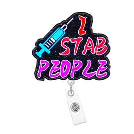 Arakulago I Stab People Phlebotomy Badge Reel Retractable Phlebotomist Funny Nursing Badge Holder with ID Clip Accessories Doctor Hospital Acrylic Medical Assistant CNA RN Name Badge Clip LPN ID Card