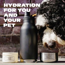 asobu Buddy Bottle a Stainless Steel Insulated Water Bottle for with Removable Dog Water Bowl and Dog Food and Treat Storage Bowl (Pastel Pink, 34 Oz)