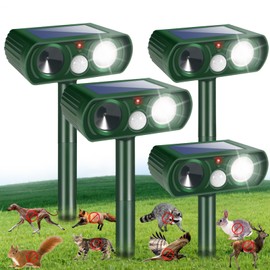 4 Pack Ultrasonic Solar Animal Repeller Cat Repellent Outdoor Deer Repellent Devices Motion Sensor,Raccoon Squirrel Skunk Rodent Dog Rabbit Deterrent,Waterproof Animal Repeller for Yard Farm