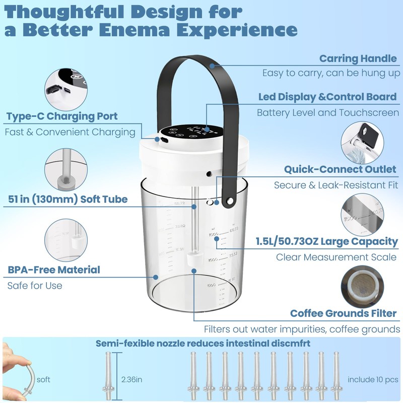 Premium Coffee Enema Kit, Transparent with One-Way Valve, Perfect for