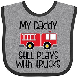 inktastic Firefighter Daddy Plays with Trucks Baby Bib Heather and Black 2ea5d